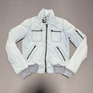 Abercrombie & Fitch Jacket Womens Small Light Blue Quilted Corduroy Bomber‎ Zip